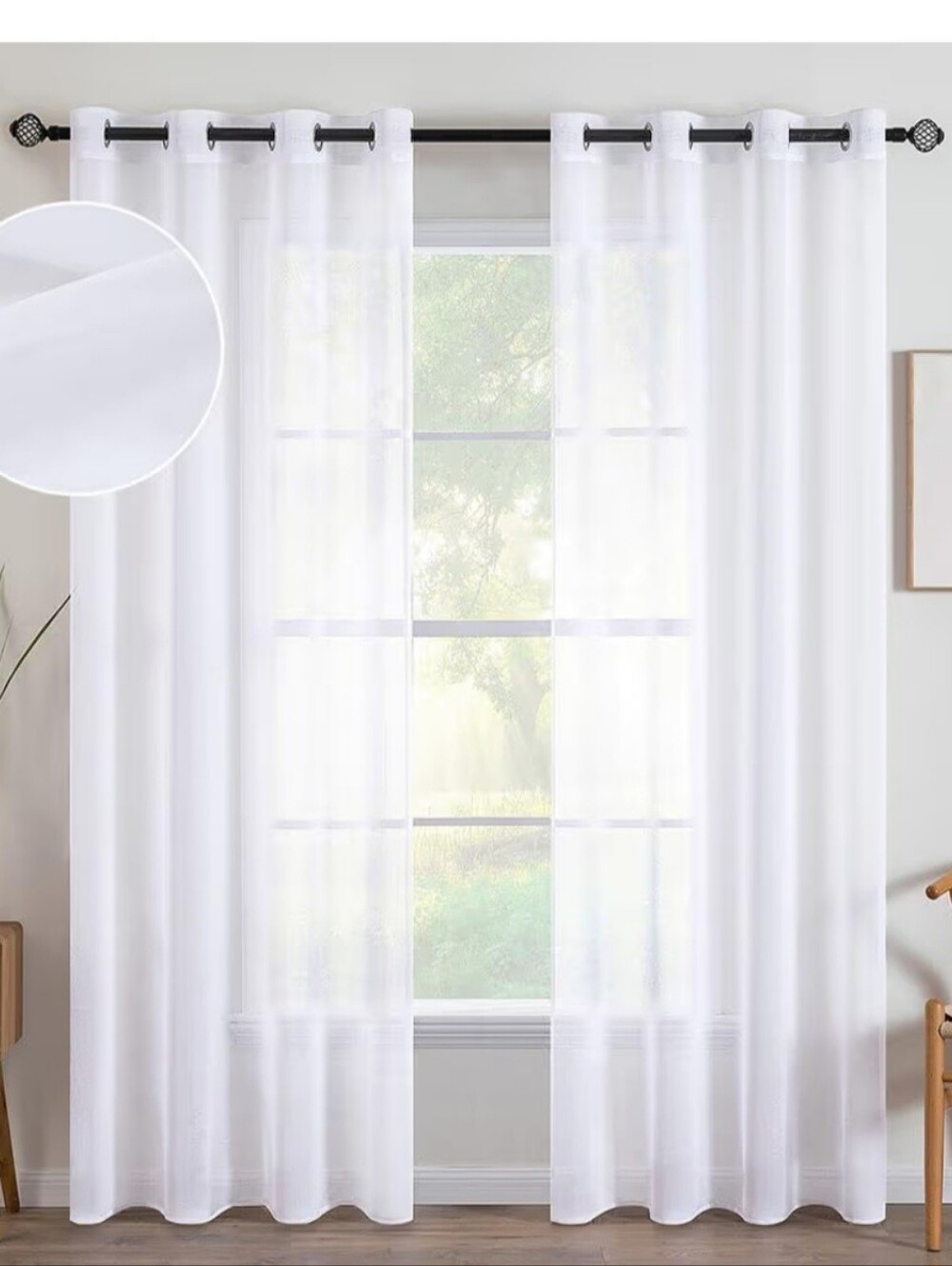 White Sheer Grommet Curtain Panel Pair 54"W x 84L